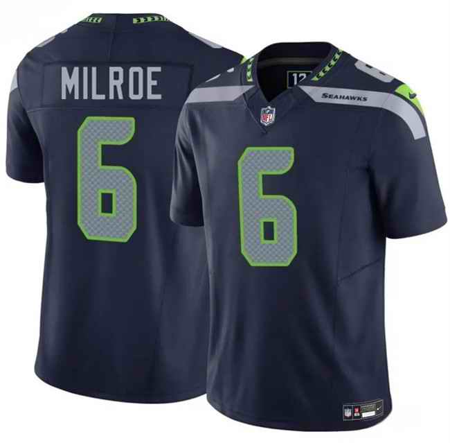 Men's Seattle Seahawks #6 Jalen Milroe Navy 2025 Draft F.U.S.E. Vapor Untouchable Limited Stitched Football Jersey